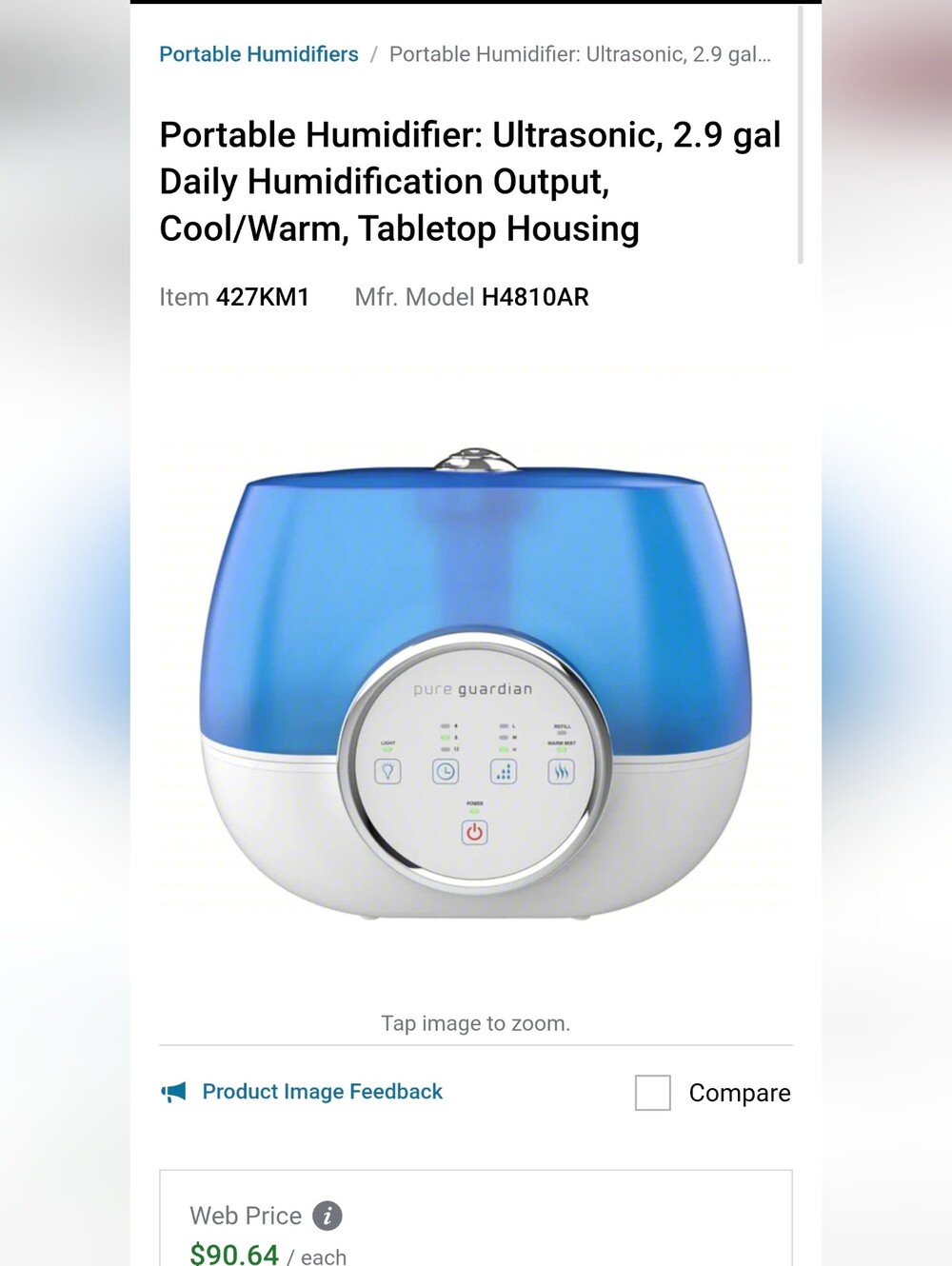 Pure Guardian Ultrasonic Humidifier 2 Gallon